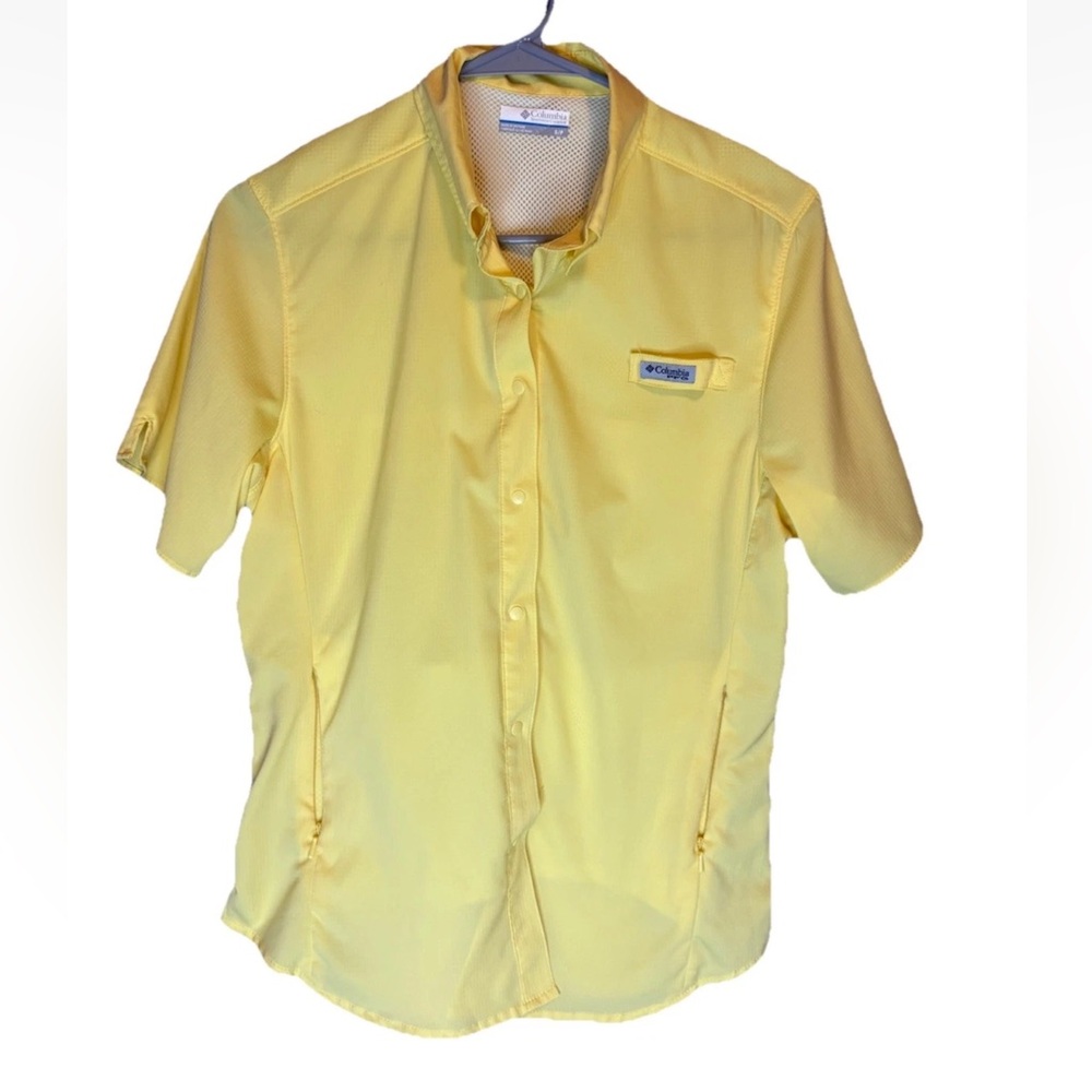 Columbia PFG Woman’s Snap Front Button Up Top Yellow Size Small